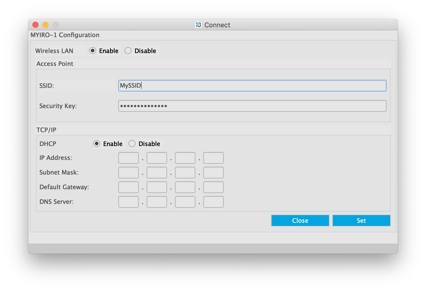 MYIRO-1 WLAN setup