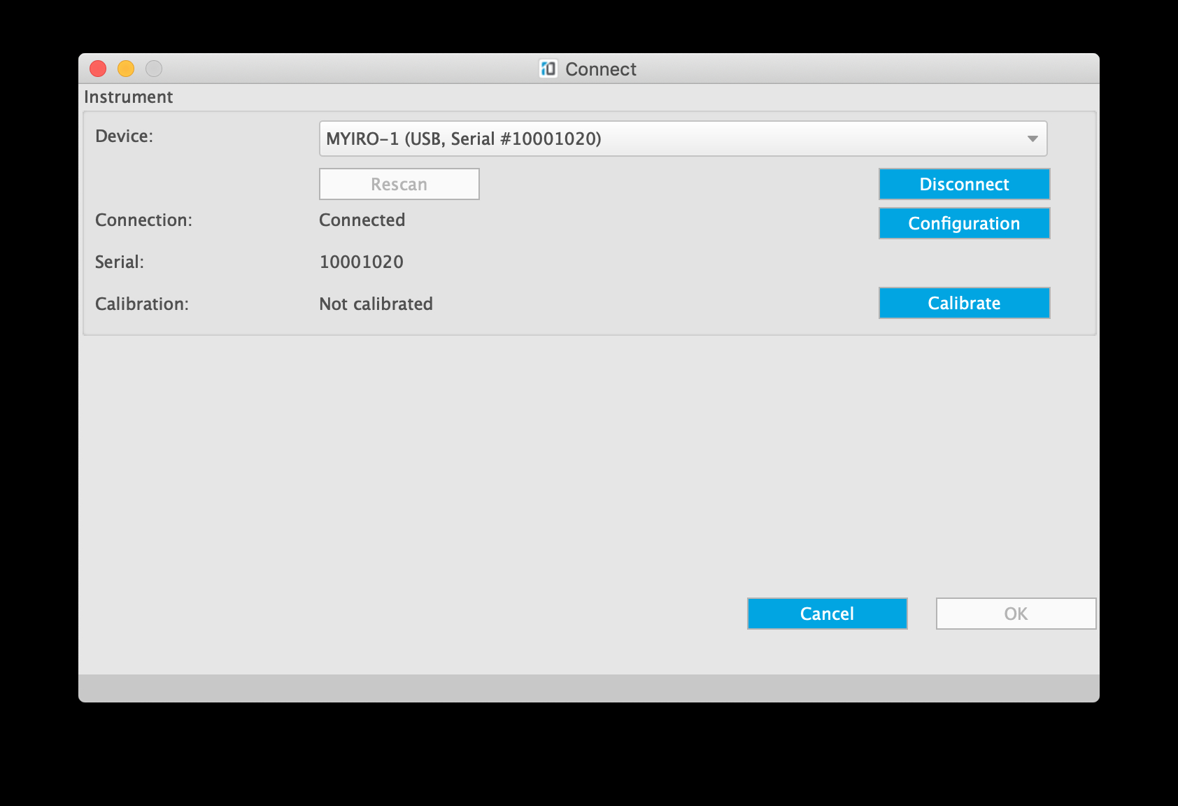 Connect measurement instrument to MYIROtools