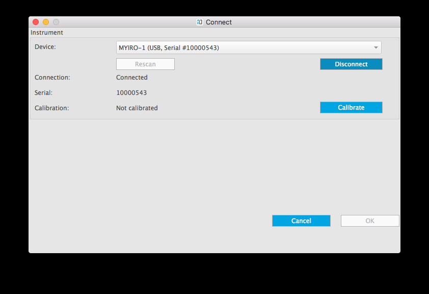 Connect measurement instrument to MYIROtools